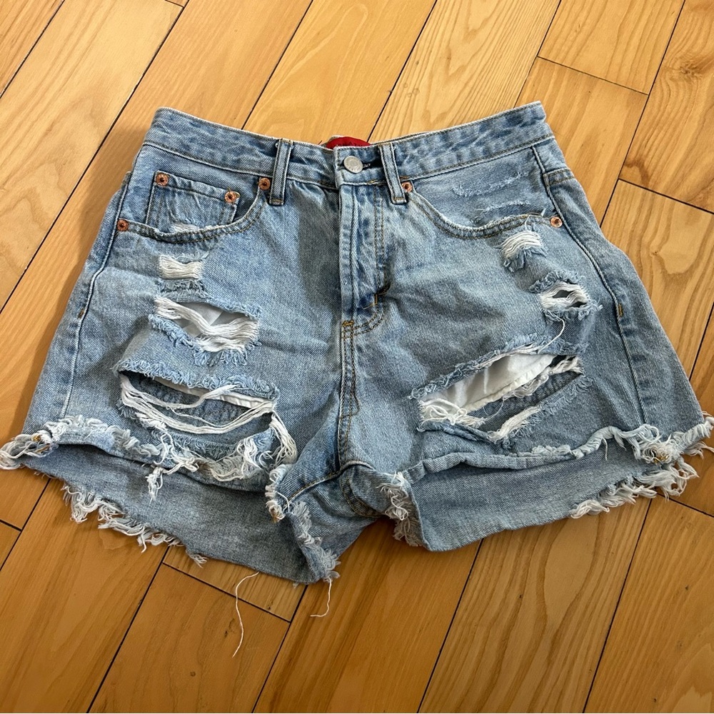 Signature Blue Jean Shorts Distressed Cut-Off Style